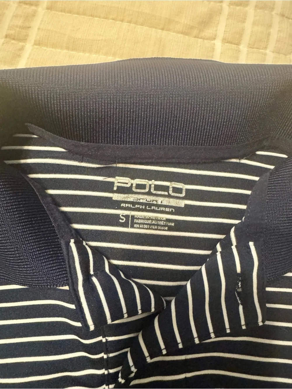 Ralph Lauren Navy & White Striped Polo with Red Pony